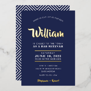 BAR MITZVAH moderne typografie kalligrafie navy Folie Uitnodiging