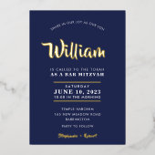 BAR MITZVAH moderne typografie kalligrafie navy Folie Uitnodiging (Voorkant)