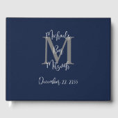 Bar Mitzvah Monogram Blauw Grijs Wit Inloggen Gastenboek (Voorkant)