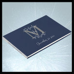 Bar Mitzvah Monogram Blauw Grijs Wit Inloggen Gastenboek<br><div class="desc">Dit elegante minimalistische Bar Mitzvah party Gastenboek heeft een marineblauwe achtergrond,  een grijs monogram en witte scripttekst. Gemakkelijk te personaliseren,  gewoon wijzigen of verwijderen voorbeeld naam en tekst op de voorkant en de rug. Alle rechten voorbehouden © 2024 Alan & Marcia Socolik.</div>