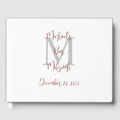 Bar Mitzvah Monogram Wit Bourgogne Grijs Inloggen Gastenboek (Voorkant)