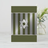 Bar Mitzvah Moss Green en Silver Stripe Kaart (Staand voorkant)