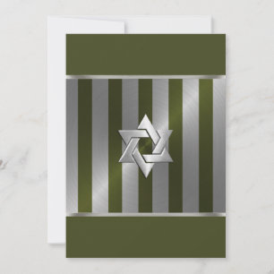 Bar Mitzvah Moss Green en Silver Stripe Kaart