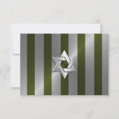 Bar Mitzvah Moss Green en Silver Stripe RSVP Kaartje (Voorkant)