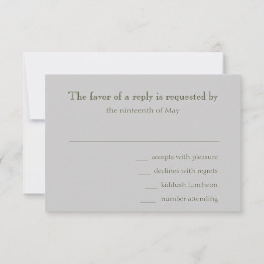 Bar Mitzvah Moss Green en Silver Stripe RSVP Kaartje (Achterkant)