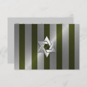 Bar Mitzvah Moss Green en Silver Stripe RSVP Kaartje (Voorkant / Achterkant)