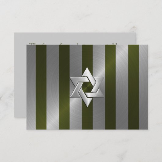 Bar Mitzvah Moss Green en Silver Stripe RSVP Kaartje (Voorkant / Achterkant)