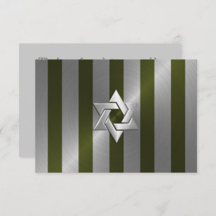 Bar Mitzvah Moss Green en Silver Stripe RSVP Kaartje