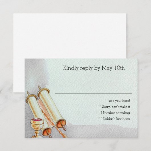Bar Mitzvah Motifs in Waterverf RSVP (Voorkant / Achterkant)