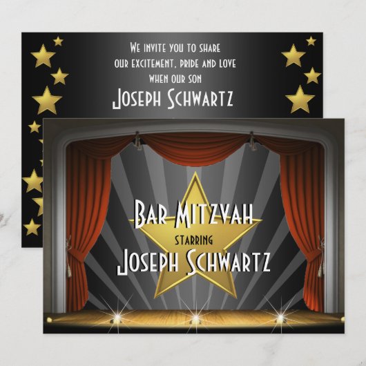 Bar Mitzvah Movie Star Uitnodiging (Voorkant / Achterkant)