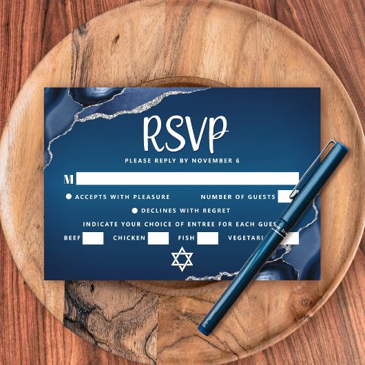 Bar Mitzvah Navy Blau Ombre Agate Script Menu