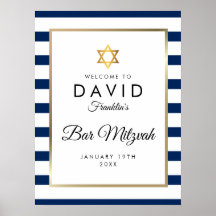 Bar Mitzvah Navy Blau Witte Gouden Welkomstbord