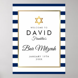 Bar Mitzvah Navy Blau Witte Gouden Welkomstbord Poster