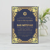 Bar Mitzvah Navy Blauw Faux Goud  Religious Kaart (Staand voorkant)