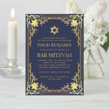Bar Mitzvah Navy Blauw Faux Goud  Religious