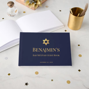 Bar Mitzvah Navy Blauwe Nep Gouden Ster van David Gastenboek