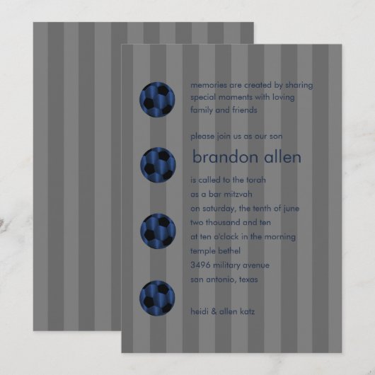 Bar Mitzvah Navy Blue en Black Voetbal Kaart (Voorkant / Achterkant)