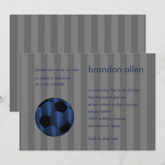 Bar Mitzvah Navy Blue en Black Voetbal Kaart (Voorkant / Achterkant)