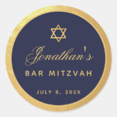 Bar Mitzvah Navy Blue Faux Gold Elegant Script Ronde Sticker (Voorkant)