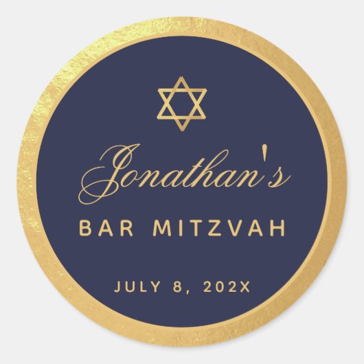 Bar Mitzvah Navy Blue Faux Gold Elegant Script Ronde Sticker (Voorkant)