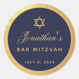 Bar Mitzvah Navy Blue Faux Gold Elegant Script Ronde Sticker