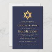 Bar Mitzvah Navy Blue Faux Gold Foil Star of David Kaart (Voorkant)