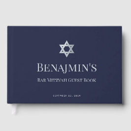 Bar Mitzvah Navy Blue Faux Silver Star of David Gastenboek