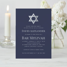 Bar Mitzvah Navy Blue & Faux Silver Star of David Kaart