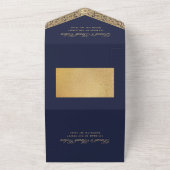 Bar Mitzvah Navy Blue Gold Elegant Script All In One Uitnodiging (Buitenkant)