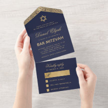 Bar Mitzvah Navy Blue Gold Elegant Script 
