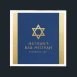 Bar Mitzvah Navy Blue Gold Modern Classic Servet<br><div class="desc">Elegant modern marineblauw en goudklassiek modern,  modern,  gepersonaliseerd bartje mitzvah luncheon en receptiluiers met een aangepaste naam,  datum en ster van David. Goud is een authentiek,  faux zilveren textuur-effect,  NIET echt glanzend folie.</div>