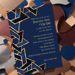 Bar Mitzvah Navy Blue Gold Star Kaart