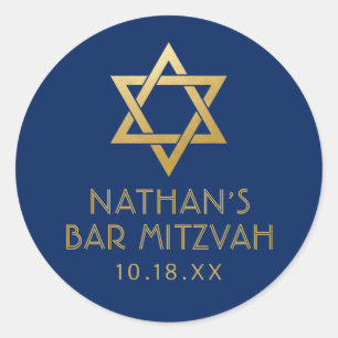 Bar Mitzvah Navy Blue & Gold Star van David Name Ronde Sticker