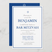 Bar Mitzvah Navy Blue Hebrew Joodse uitnodiging (Voorkant / Achterkant)