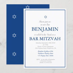 Bar Mitzvah Navy Blue Hebrew Joodse uitnodiging
