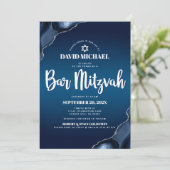 Bar Mitzvah Navy Blue Ombre Agate Modern Script Kaart (Staand voorkant)