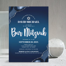 Bar Mitzvah Navy Blue Ombre Agate Modern Script