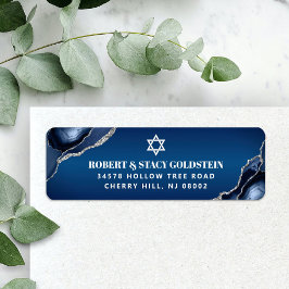 Bar Mitzvah Navy Blue Ombre Agate Return Address Etiket
