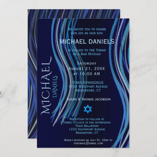 Bar Mitzvah Navy Blue Prayer Shawl Kaart (Voorkant / Achterkant)