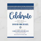 Bar Mitzvah Navy Blue Script Simple Modern Tallit Informatiekaartje (Voorkant)