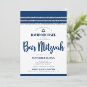 Bar Mitzvah Navy Blue Script Simple Modern Tallit Kaart (Staand voorkant)