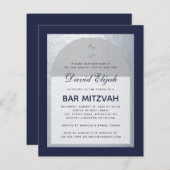 Bar Mitzvah Navy Blue Silver Budget Invitation (Voorkant / Achterkant)