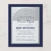 Bar Mitzvah Navy Blue Silver Budget Invitation (Voorkant)