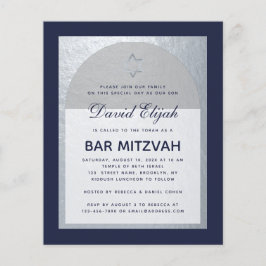 Bar Mitzvah Navy Blue Silver Budget Invitation