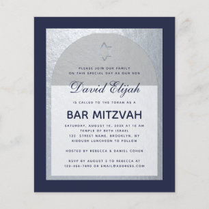 Bar Mitzvah Navy Blue Silver Budget Invitation