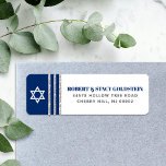 Bar Mitzvah Navy Blue Silver Tallit Return Address Etiket<br><div class="desc">Wees trots, verheug en vier deze mijlpaal van je favoriete Bar Mitzvah wanneer je dit coole, unieke, moderne, persoonlijke label voor retouradressen gebruikt! Vet, blauw en grijs typografie, een witte ster van David en een blauw en zilver glitter gestript, geïnspireerd op een eenvoudige, witte achtergrond. Pas de douanetekst met jouw...</div>
