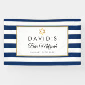 Bar Mitzvah Navy Blue White Stripe Gold Spandoek (Horizontaal)