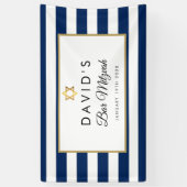 Bar Mitzvah Navy Blue White Stripe Gold Spandoek (Verticaal)