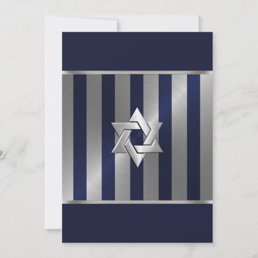 Bar Mitzvah Navy en Silver Stripe Star van David Kaart (Voorkant)