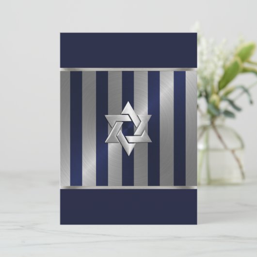 Bar Mitzvah Navy en Silver Stripe Star van David Kaart (Staand voorkant)